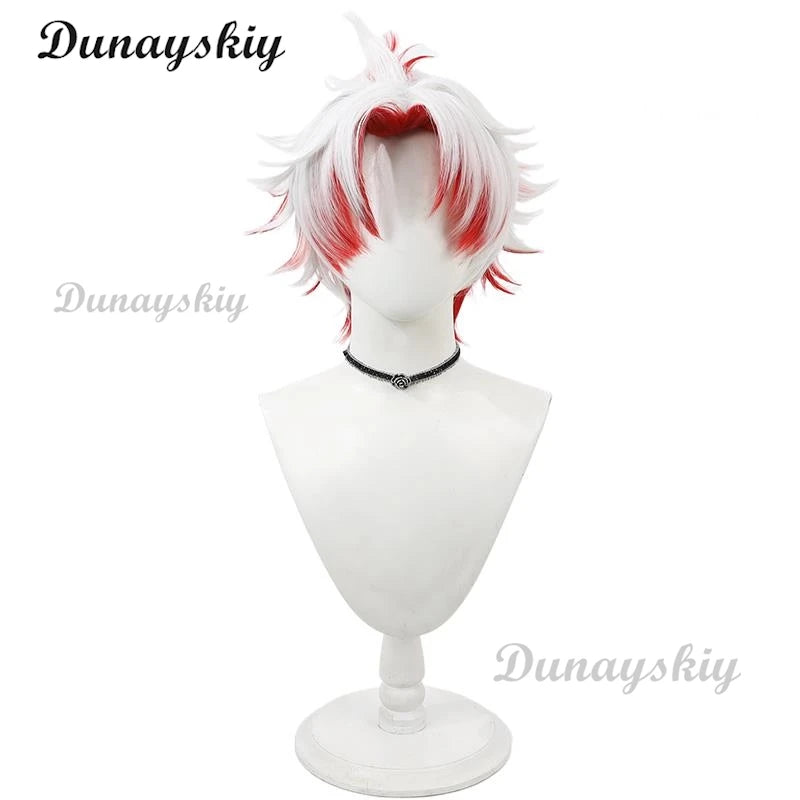 Wuthering Waves Scar Cosplay Costume Wig Men Uniform Headwear Earrings Electro Congenital Resonator Red Cortex Halloween Party