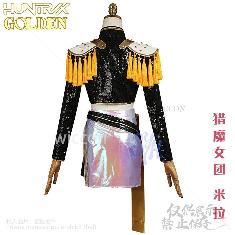 Kpop Demon Korea Idol Girls Uniform Mira Cosplay Huntrix Golden Stage Costume Black Punk Coat Mini Dress Lolita 코스프레 Halloween