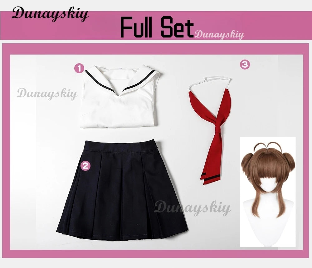 Anime Card Captor Sakura Kinomoto Sakura Cosplay Costume Summer Women School Uniform Full Set Party Carnival Japanese-jiakei