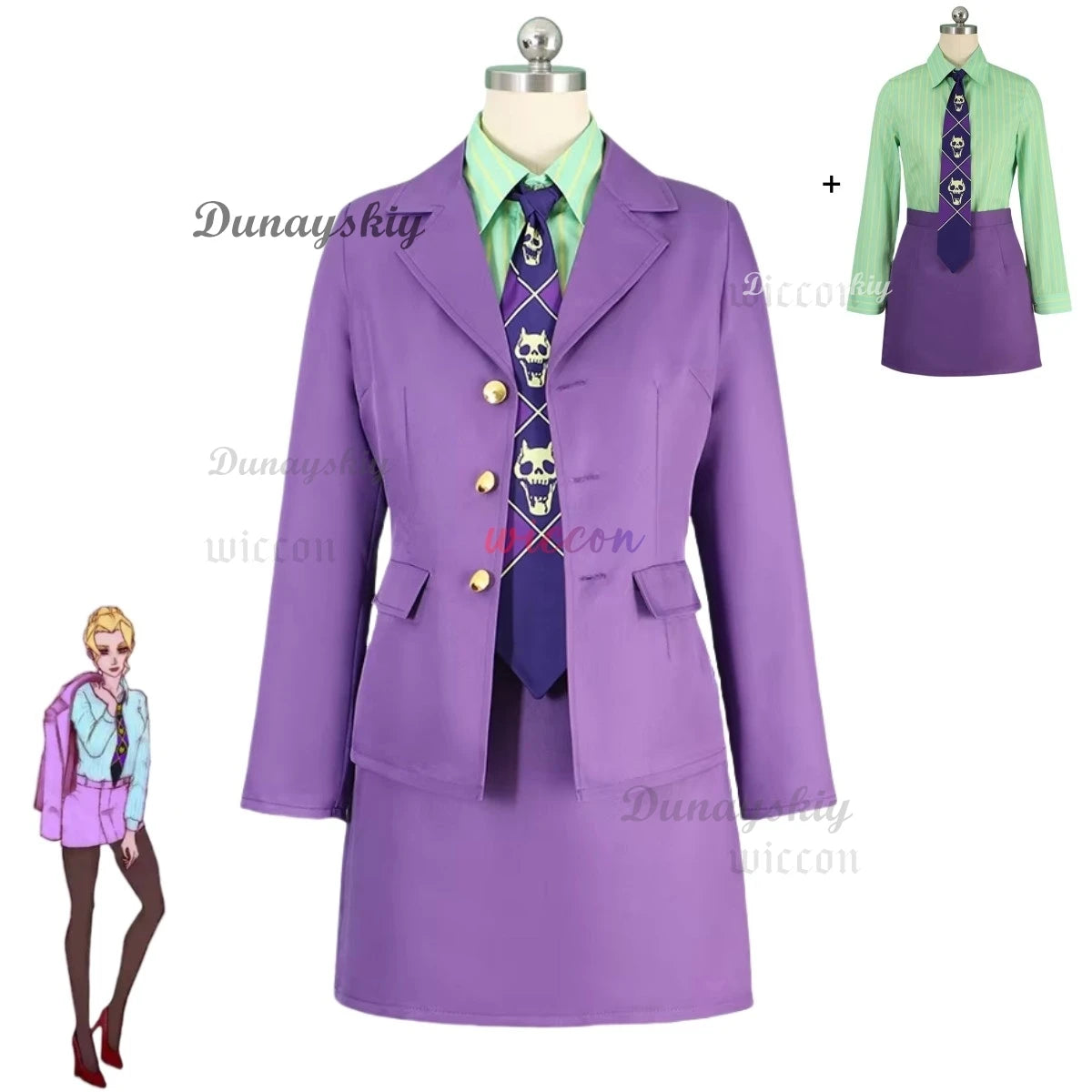 Anime JoJo's Bizarre Adventure Kira Yoshikage Cosplay Costume Female  Purple Style Female Coat Shirt Skirt Woman Sexy Party Suit