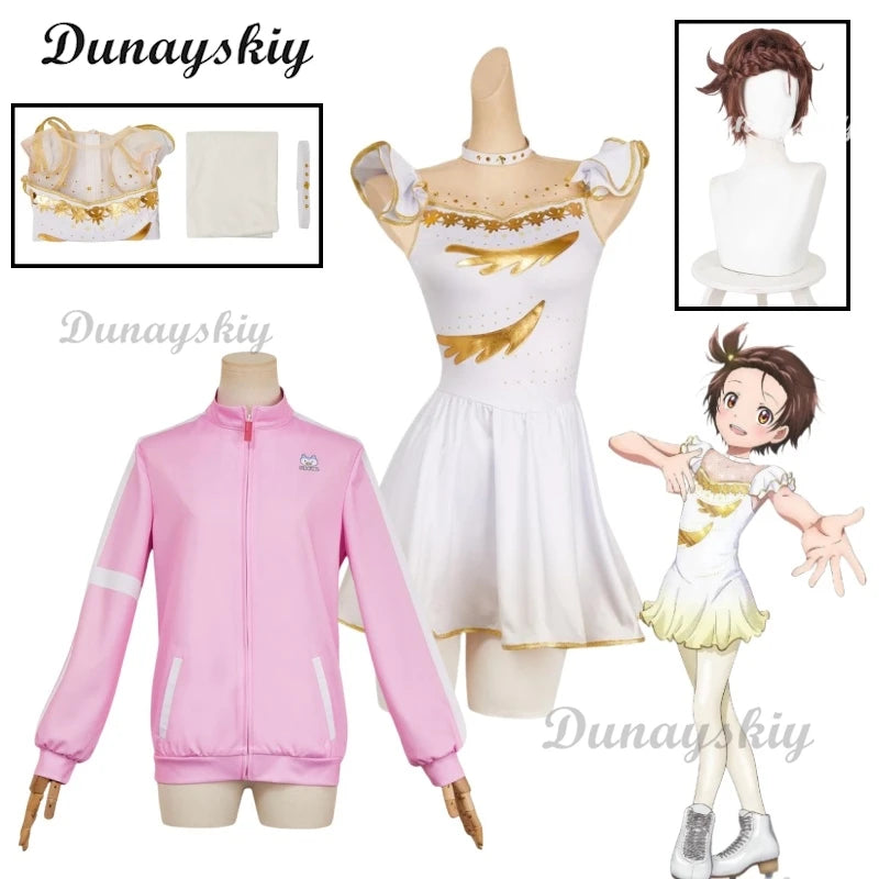 Yuitsuka Inori Anime Medalist Coaplay Costume Short Wig White Dress Rabbit Coat Kawaii Girl Women Outfit Halloween Customized