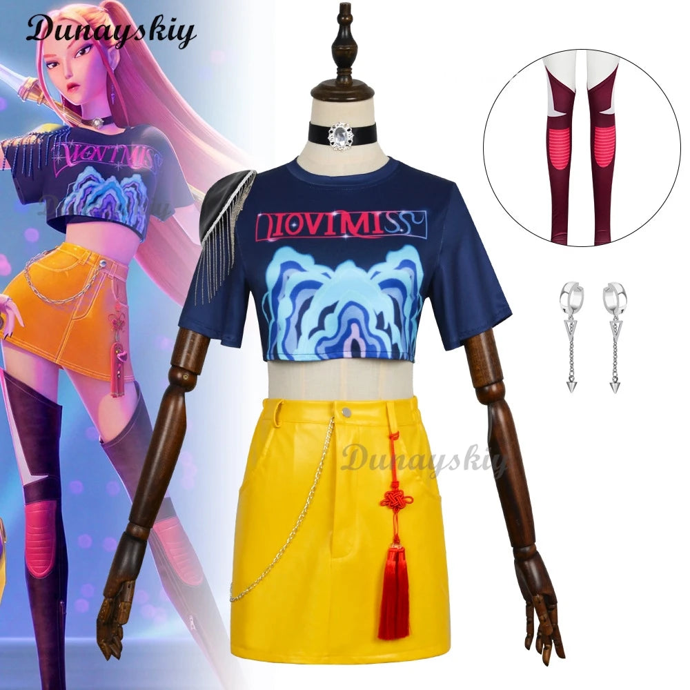 HUNTRIX K-Pop Mira Cosplay Costume Wig Demon Hunters Clothes Halloween Girls Group Idol Roleplay Outfit Women Customized