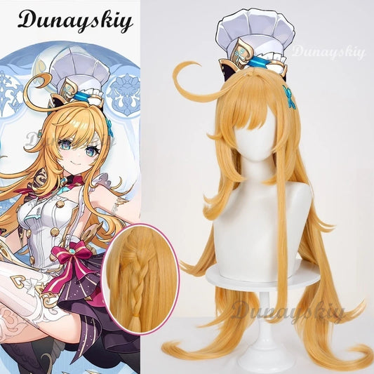 Genshin Impact Escoffier Cosplay Prop Wig Women Girls Long Orange Hair Ousia Fontaine Tasteful Excellence Halloween Party Wigs