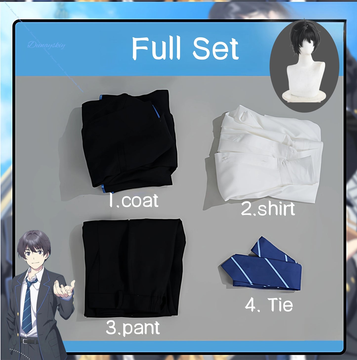 Anime Chitose Is in the Ramune Bottle Yuuko Hiiragi Saku Chitose Cosplay Costume Wig Uniform Coat Skirt Headwear Role Playing