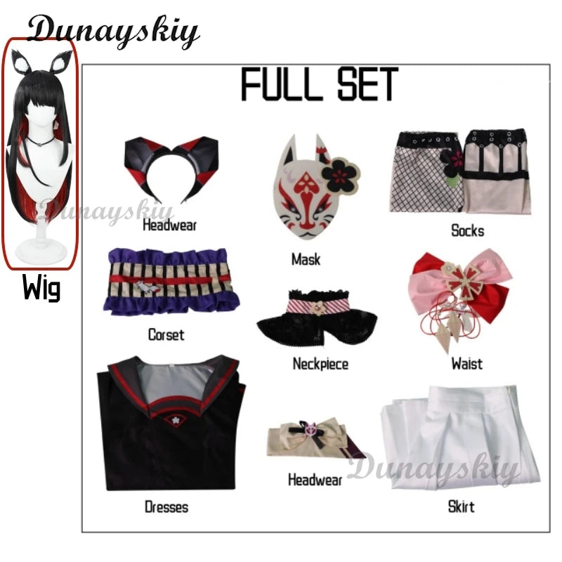 Anime Game Blue Archive Kosaka Wakamo Cosplay Costume Wig Japanese Kimono Lolita Dress Mask Woman Sexy Lovely Halloween Suit