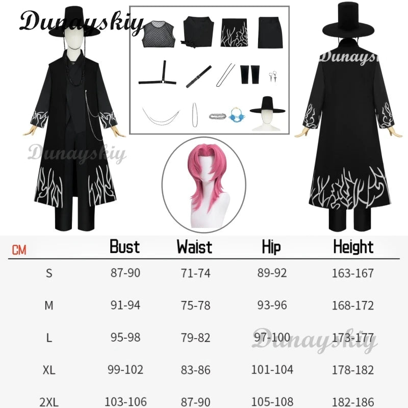 Anime KPop Demon Hunters Saja Boys Cosplay Costume Wig Black Uniform Outfit For Men Women Baby Coat Hat Belt Props Carnival