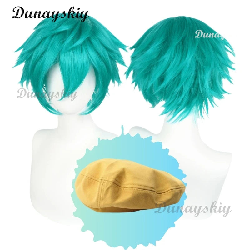 Demon Hunter Saja Boy Baby Cosplay Kpop Group Y2K Wig Hat JiraiKei Heat Resistant Halloween Short Blue Green Hair Cos Outfit