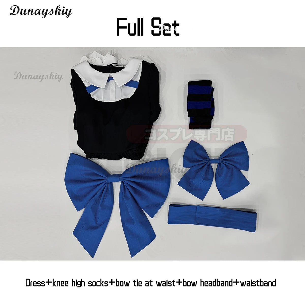 Anarchy Black Dress Blue Bow Anime Panty & Stocking Garterbelt Cosplay Costume Wig Stockings Bowknot Cos Convention Customized