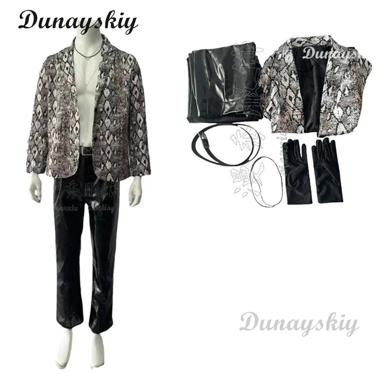 Yakuza Goro Majima Cosplay Costume Wig Suit Halloween Black Shoes Halloween Carnival Party Role Play Costume Props Women Men