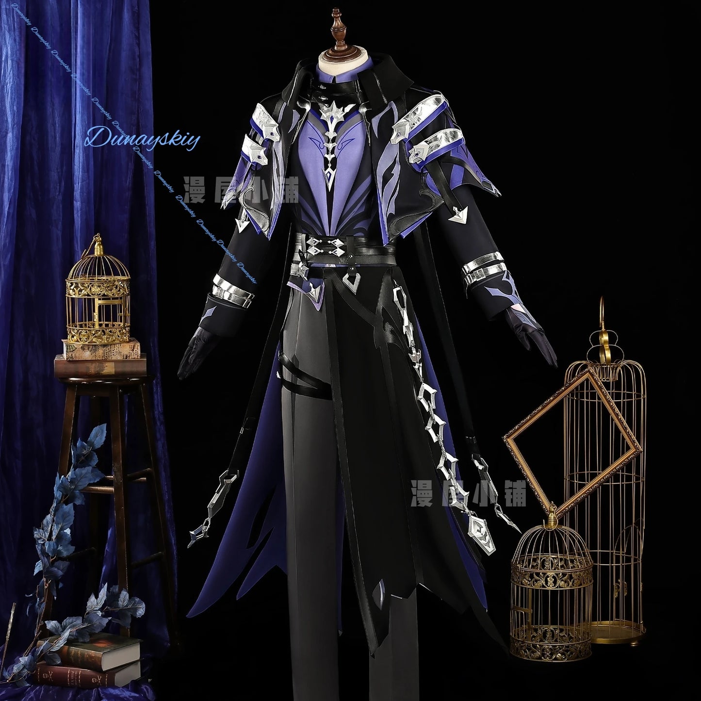 Genshin Impact Flins Cosplay Costume Wig Black Suits Coat Props Full Set Outfit UniformKyryll Chudomirovich Halloween Carnival