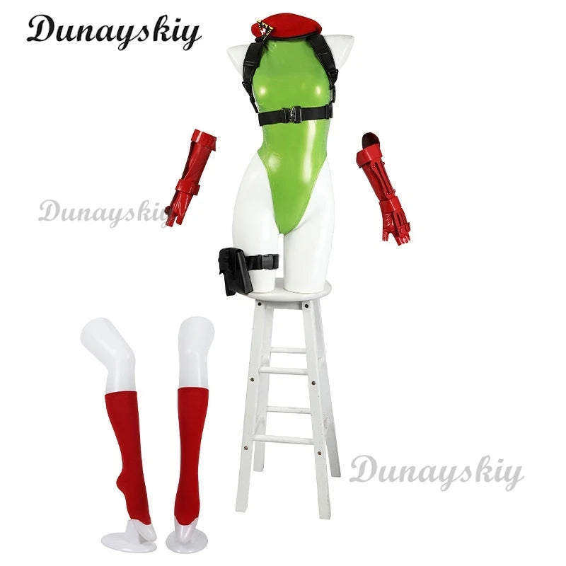 Fighting Game SF Cammy White Cosplay Leather Suit Bikini Bodysuit Glove Hat Strap Wig Stocking Halloween Costumes Women Jumpsuit