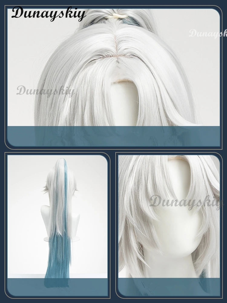 Honkai Star Rail Feixiao Cosplay Wig Gray Blue Long Hair The Xianzhou Yaoqing The Great General Halloween Party for Women Girls