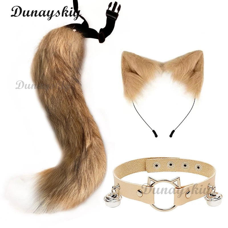 Electric Faux Furs Foxes Costume Headband Artificial Animal Tail Children Adult Halloween Party Cosplay Dress Up Tail Hairband