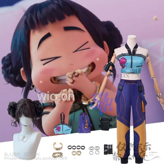 Anime Demon Huntrix Zoey Cosplay Kawaii Korea Girls Y2K Idol Stage Uniform For Girls Groups Sexy Top Pants Wig Earring Halloween