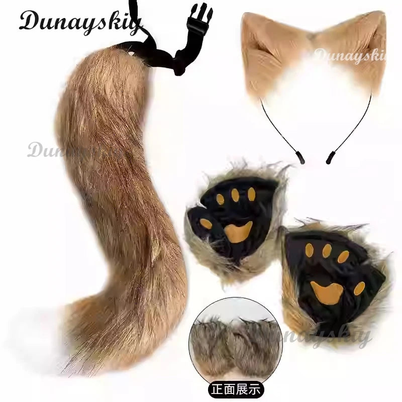 Electric Faux Furs Foxes Costume Headband Artificial Animal Tail Children Adult Halloween Party Cosplay Dress Up Tail Hairband