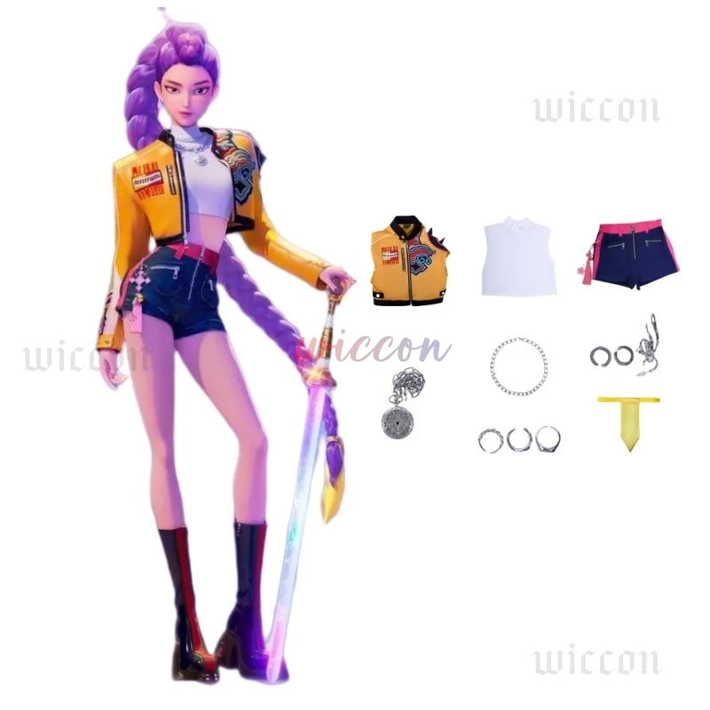 Kpop Huntrix Group Rumi Zoey Mira Cosplay Anime Demon Hunters Costume Coat Earrings Set 코스프레 Halloween Party Outfit for Girls