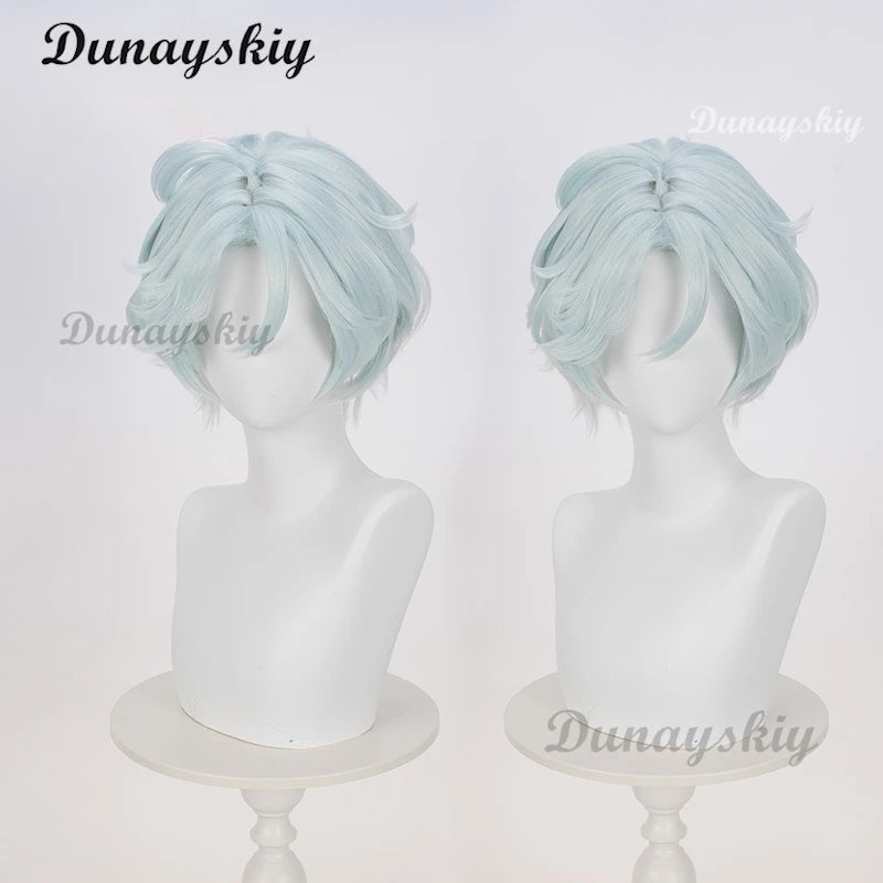 Genshin Impact Ifa Cosplay Light Blue Wig Short Hair Tlalocan Flower-Feather Clan Natlan Halloween Party for Women Men Carnival