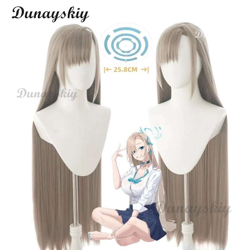 Game Blue Archive Cosplay Halo Ichinose Asuna Cosplay Wig 100cm Long Straight Synthetic Hair Halloween Party Customized