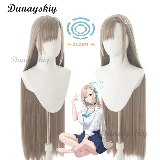 Game Blue Archive Cosplay Halo Ichinose Asuna Cosplay Wig 100cm Long Straight Synthetic Hair Halloween Party Customized