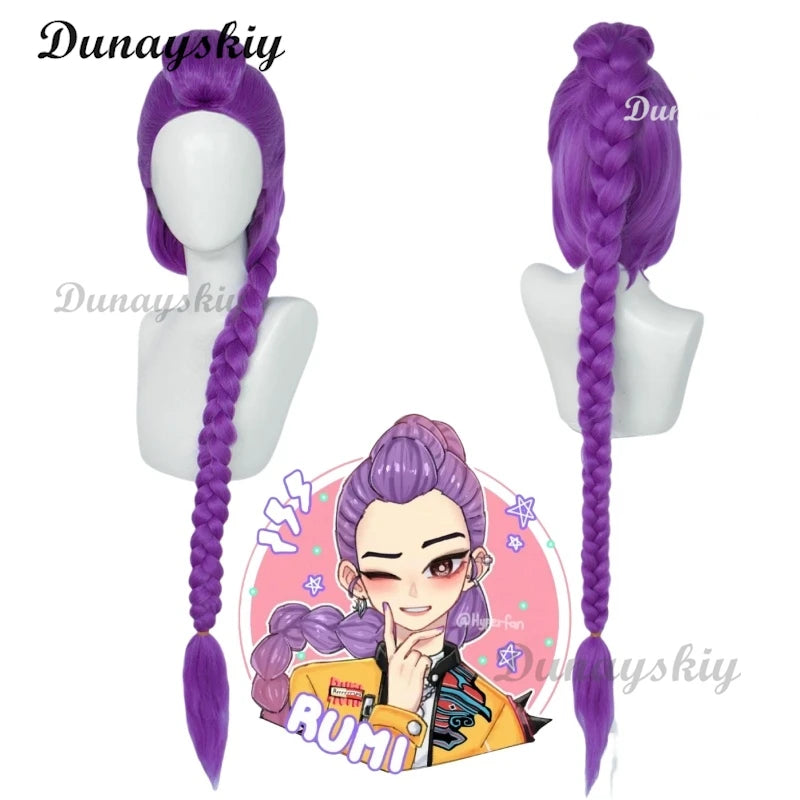 KPop Demon Hunters Rumi Cosplay Wig Pre Braided Purple Wig Anime Heat Resistant Synthetic Wigs for Halloween Carnival Costume