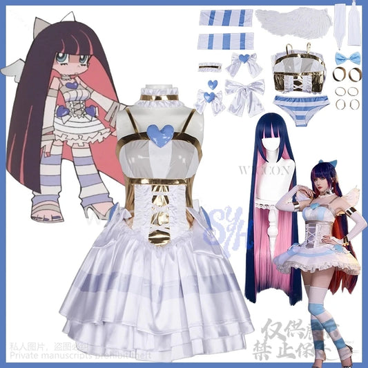 Panty & Stocking Japanese Jirai Kei Anarchy With Garterbelt Cosplay Lovely Angel Dress Kawaii Aqua Lolita Wings Heart Halloween