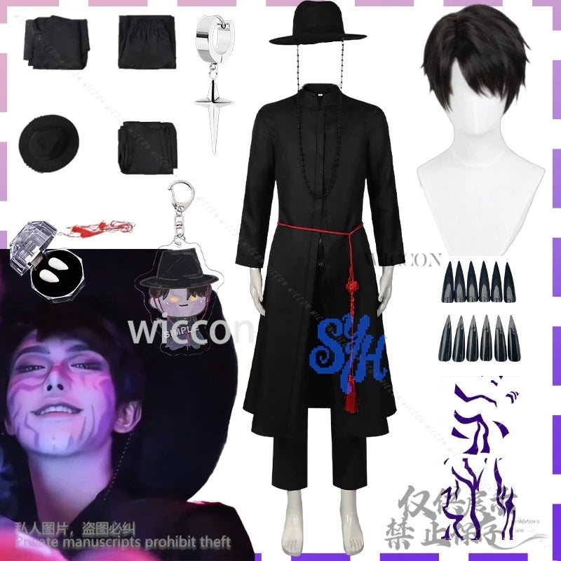 Anime Movie Kpop Demon Sajaboys Cosplay Jinu Boy Group Handsome Uniform Vampire Goth Punk Long Coat Korea Idol Halloween Suit