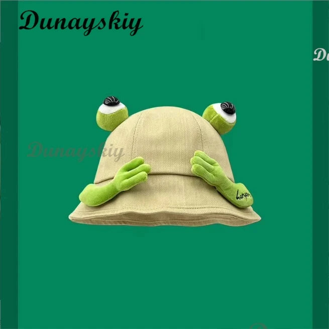 Cute Frog Bucket Hats Cosplay Accessories Women Bucket Hat Women Summer Outdoor Sun Fishing Cap Cotton Wild Panama Decorative