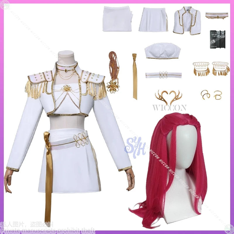 Huntrix WHAT IT SOUNDS LIKE Stage Mira Cosplay Uniform Anime Movie Kpop Demon White Korea Idol Sexy Mini Dress Halloween 코스프레