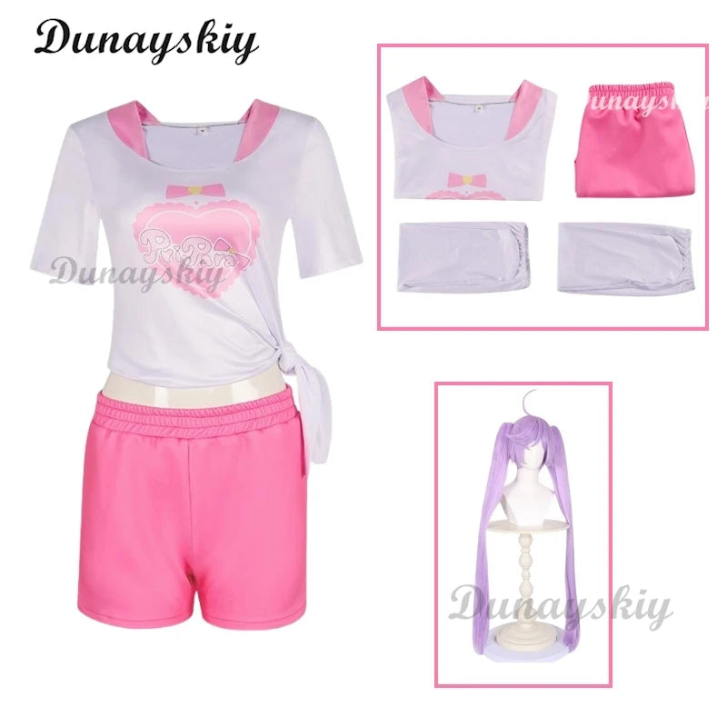 Anime Pripara Hojo Sophy Manaka Laala Minami Mirei SoLaMi♡SMILE Cosplay Costume T-shirt Shorts Wig Woman Sexy Lovely Daily Suit