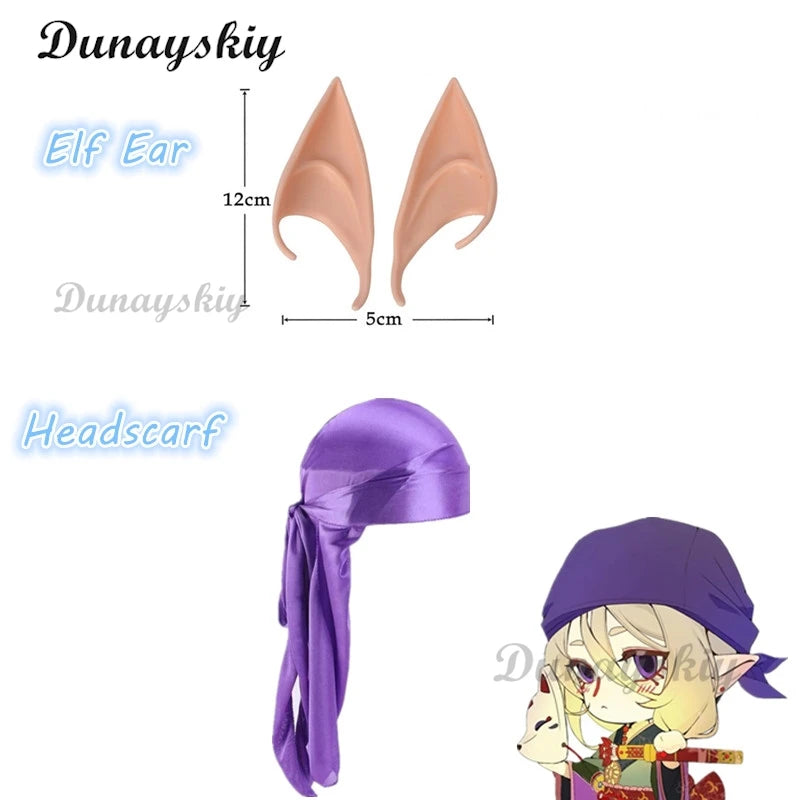 Anime Mononoke Cosplay Medicine Seller Kusuriuri Cosplay Wig Props Elf Ear Headscarf Cosplay Full Set