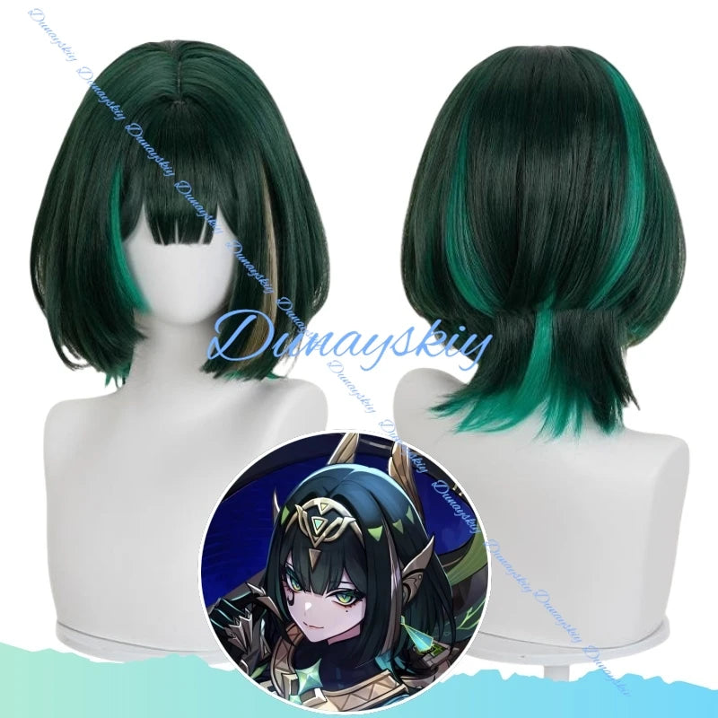 Genshin Impact Lunecrest Chant Nephora Cosplay Wig Woman Character Green Short Hair Heat Resistant Fiber Halloween Wigs