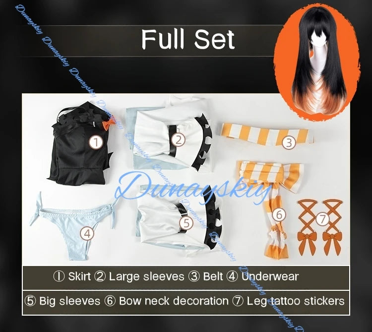 Anime Gachiakuta Amo Empool Cosplay Costume Wig Dress Sleeves Stickers Belt Bow Tie Carnival For Women Girls Team Front Full Set