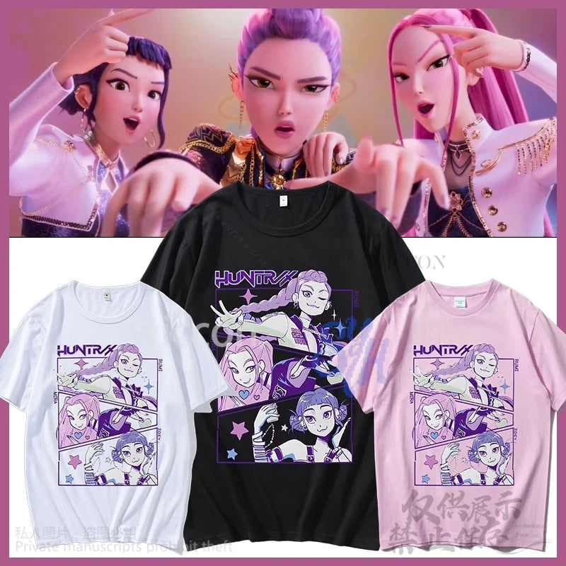 Anime Huntrix Rumi Mira Zoey Cosplay Kpop Demon Girls Power Korea Groups Kawaii Cute Cartoon Comfort Colors Tshirt Halloween Cos