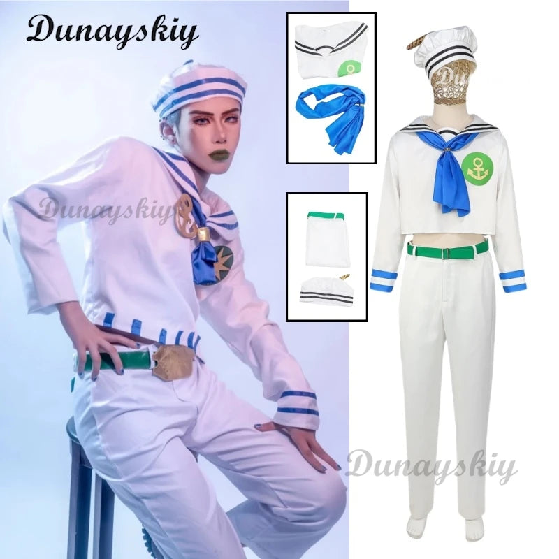 Jo Cosplay Jo's Higashikata Josuke Costume Hat Bizarre Man Suit Adventure Halloween Carnival Outfits Role Play Sailor Suit
