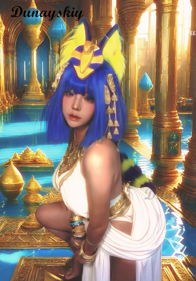 Ankha Cosplay Costumes Egyptian Queen White Sexy Dresses Game Animal Crossing Role Play Uniform Halloween Carnival Dressing