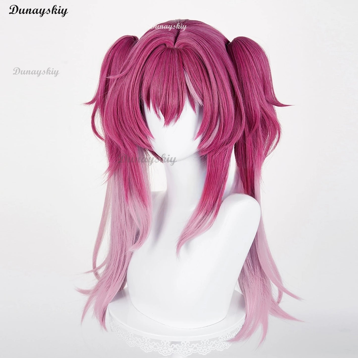 Game Wuthering Waves Lupa Cosplay Wig Mixed Color Headwear Props Women Wigs With Double Ponytails Heat Resistant Synthetic Hair