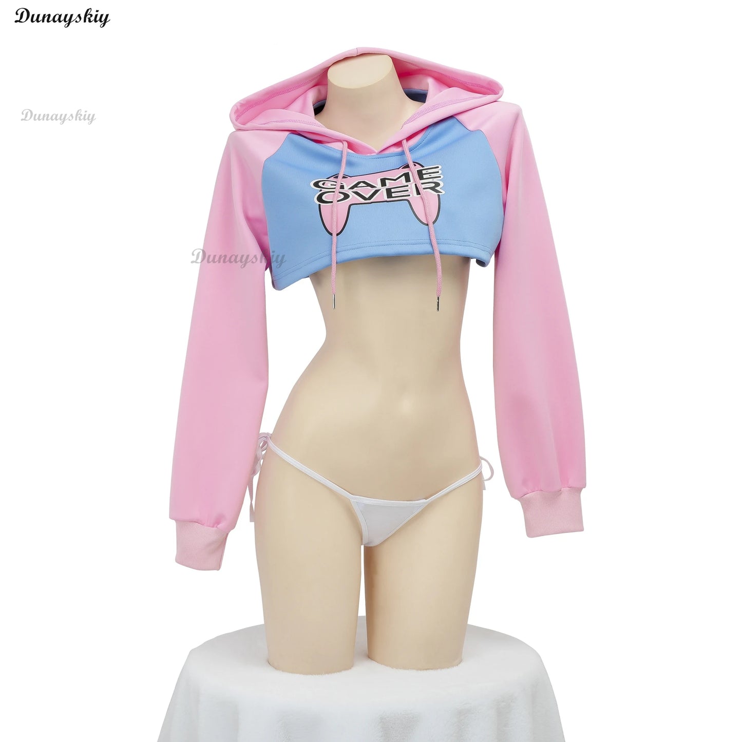 Game Over Anime Girl Pink Blue Short Hoodie Crop Top Long Sleeve Halloween Cosplay Costume Underwear Nightgown Student Outfits