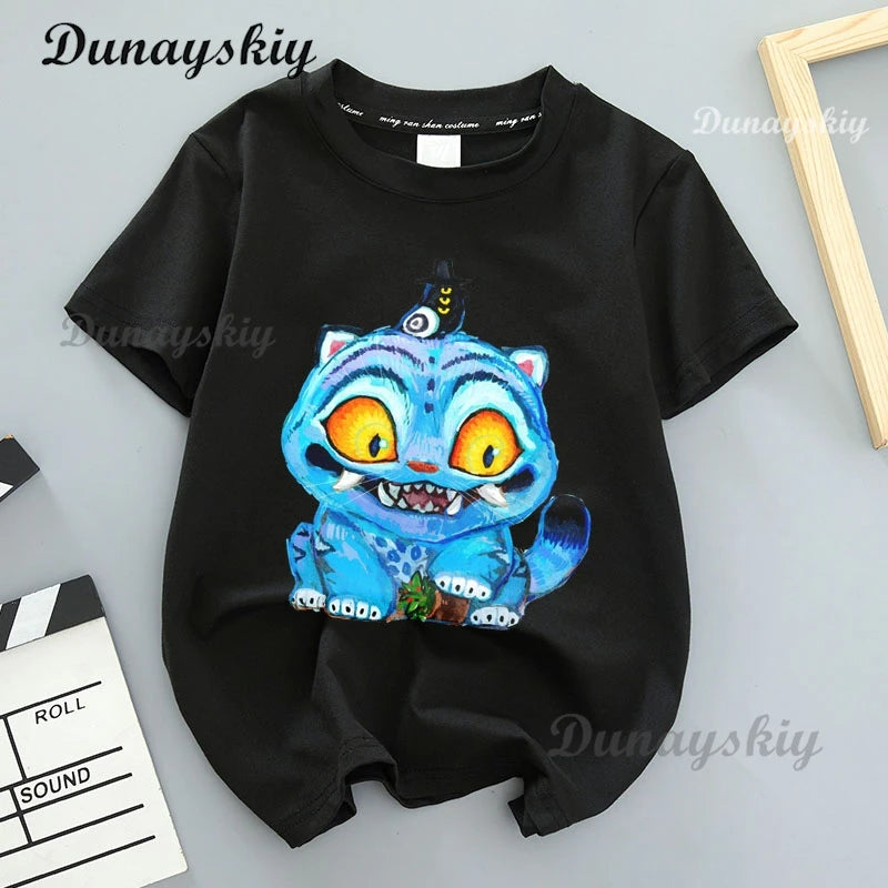 Kpop Demon Hunters Cosplay Merch T-shirt for Children K-Pop Demon Hunters Tiger Print Fashion Tops Casual Movie T Shirt