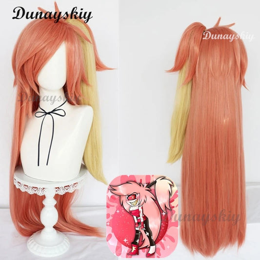 Hazzbin Cherry Bomb Wig Anime Cosplay Rainbow Color Hair Hotel Woman Cosplay Pre Crimped Wig Hair Heat Resistant