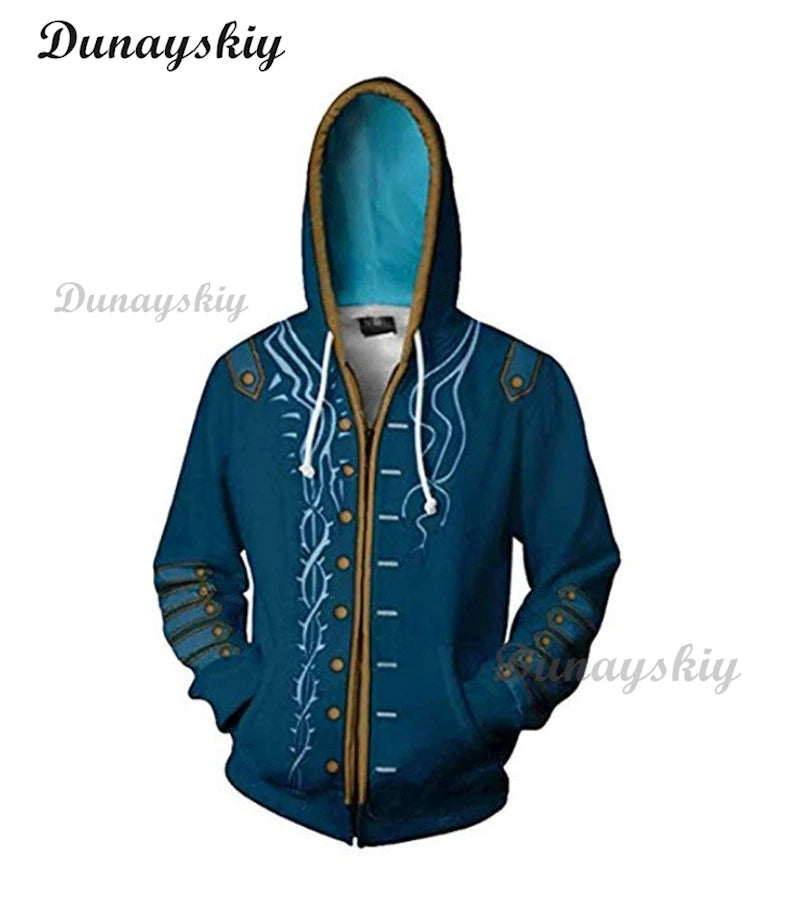 New Game Devil May Cry 5 Hoodies Vergil Cosplay Clothes 3D Printing Jacket Unisexy Hooded Zipper Sweatshirt cardigan Hoody Coat