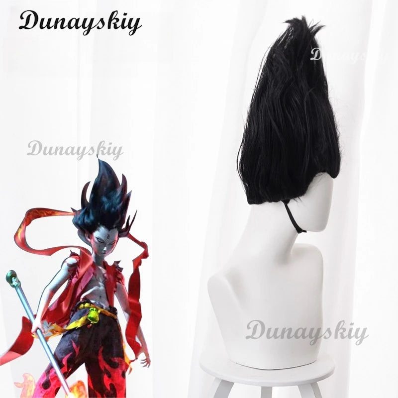 Anime Movies Nezha Cosplay Wig Black Hair Teen Wig Props Aobing Ne Zha 2 Halloween Party for Women Men Carnival Accessory Gifts