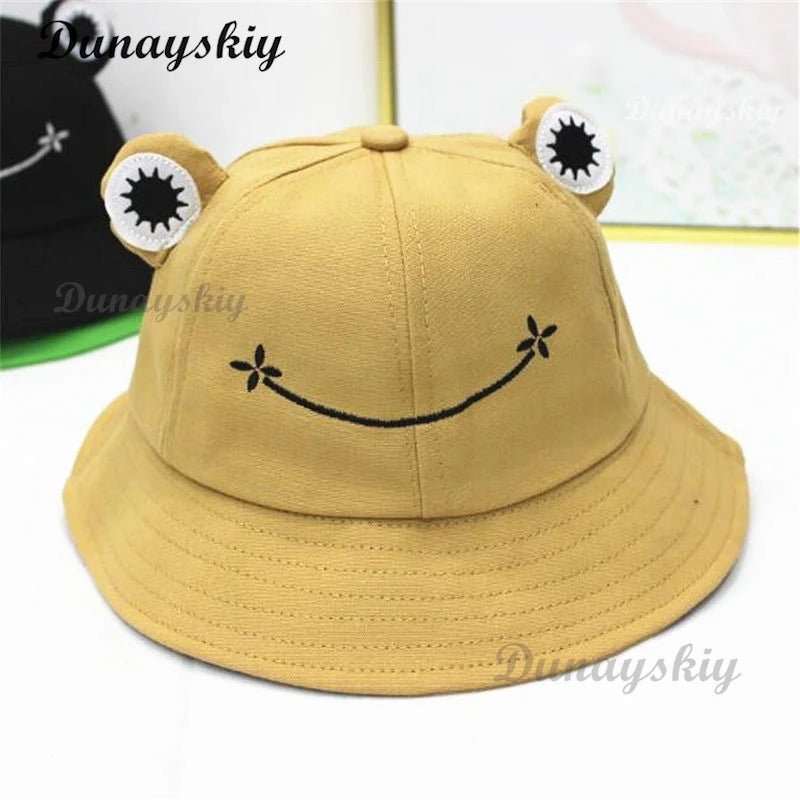 Cute Frog Bucket Hats Cosplay Accessories Women Bucket Hat Women Summer Outdoor Sun Fishing Cap Cotton Wild Panama Decorative