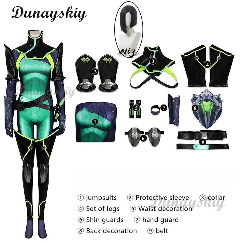 Viper Venomous Snake Cosplay Costume Game VALORANT 3D Mask Printed Shoes Tight Fitting Clothing Anime Halloween Party Customized