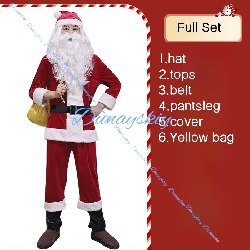 Christmas Santa Claus Costume Beard Lots Men Cosplay Santa Claus Clothes Fancy Dress In Christmas Men Costume Suit For Adults