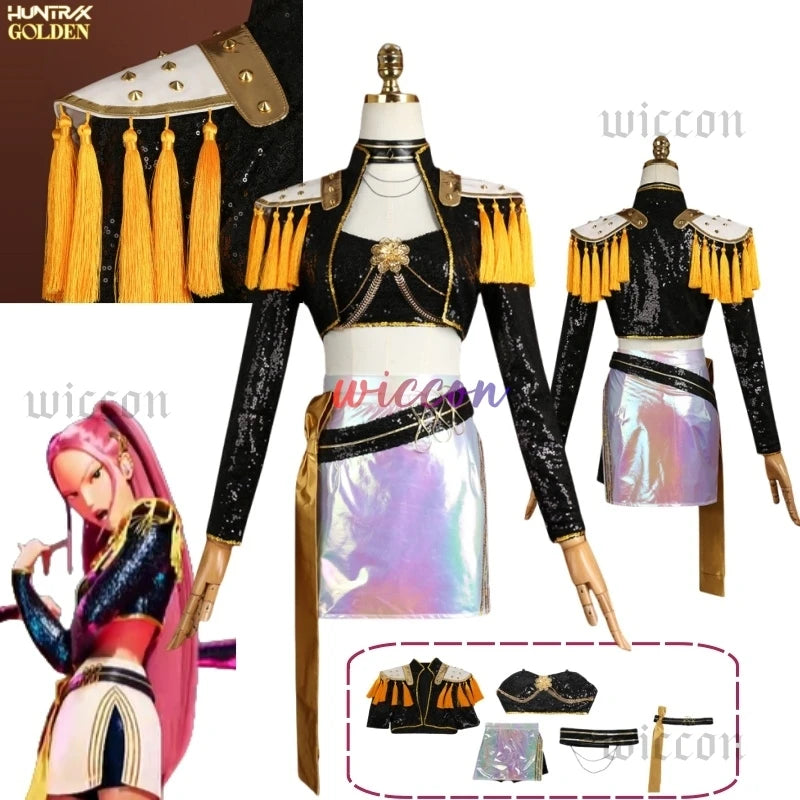 Huntrix Kpop Demon Hunters Mira Cosplay Costume Wig WHAT IT SOUNDS LIKE Stage Performance Costume Shiny Girls Roleplay Outfits