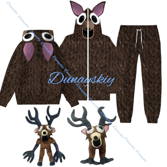99 Nights Deer Cosplay Hoodie Pant Kids Costume Polyester Jumpsuit Full Set Halloween Bodysuit Tops Sweatshirt