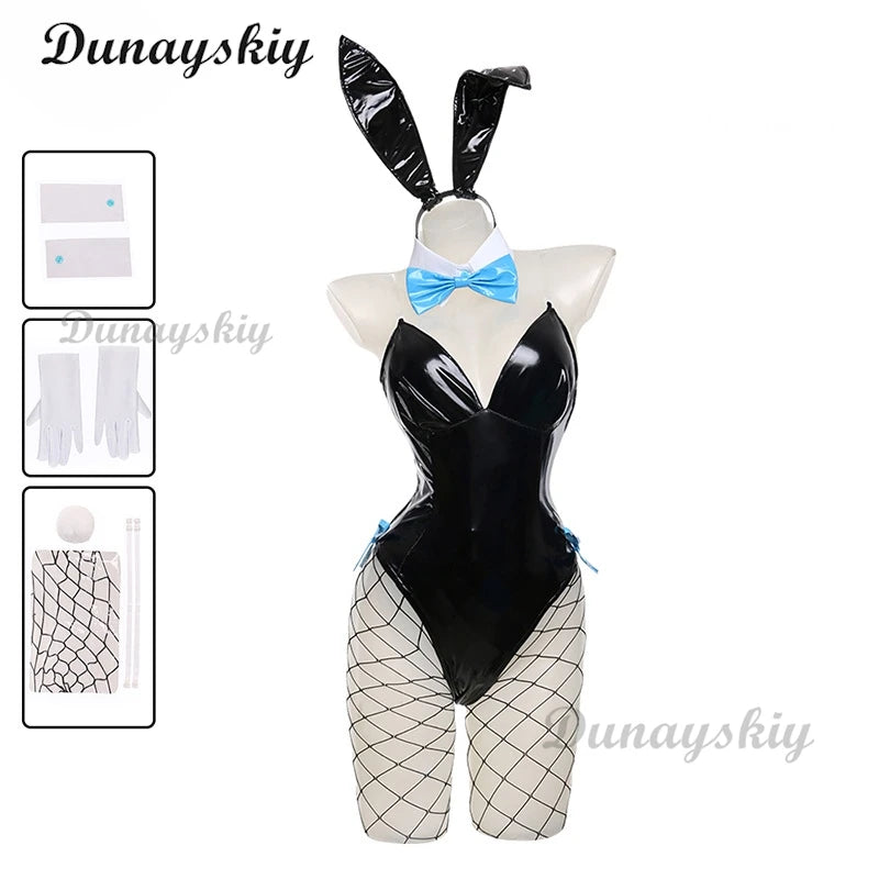 Game Blue Archive Sexy Jumpsuit Cosplay Leather Bodysuit Suit Blue Red Toki Bunny Girl Halloween Clothes Customized