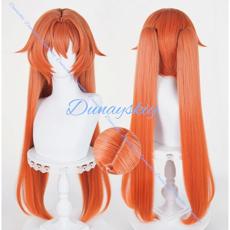 Game Zenless Zone Zero Orphie Cosplay Wig 80cm Orange Women Wigs With Double Ponytails Heat Resistant Synthetic Hair