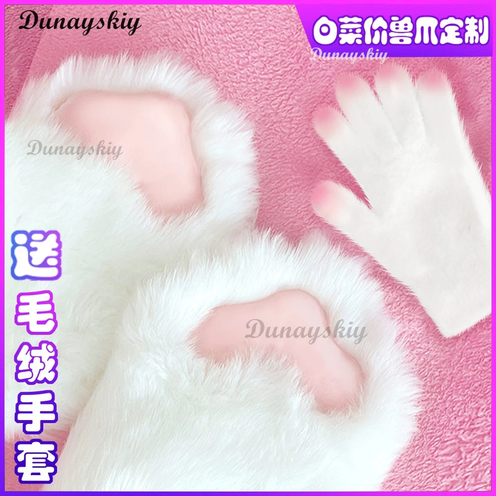 Fursuit Kigurumi Cat Paws Cartoon Plush Furry Cat Cosplay Kig Costume Nail Tiger Claws Full Finger Mittens Story Tell 2pcs