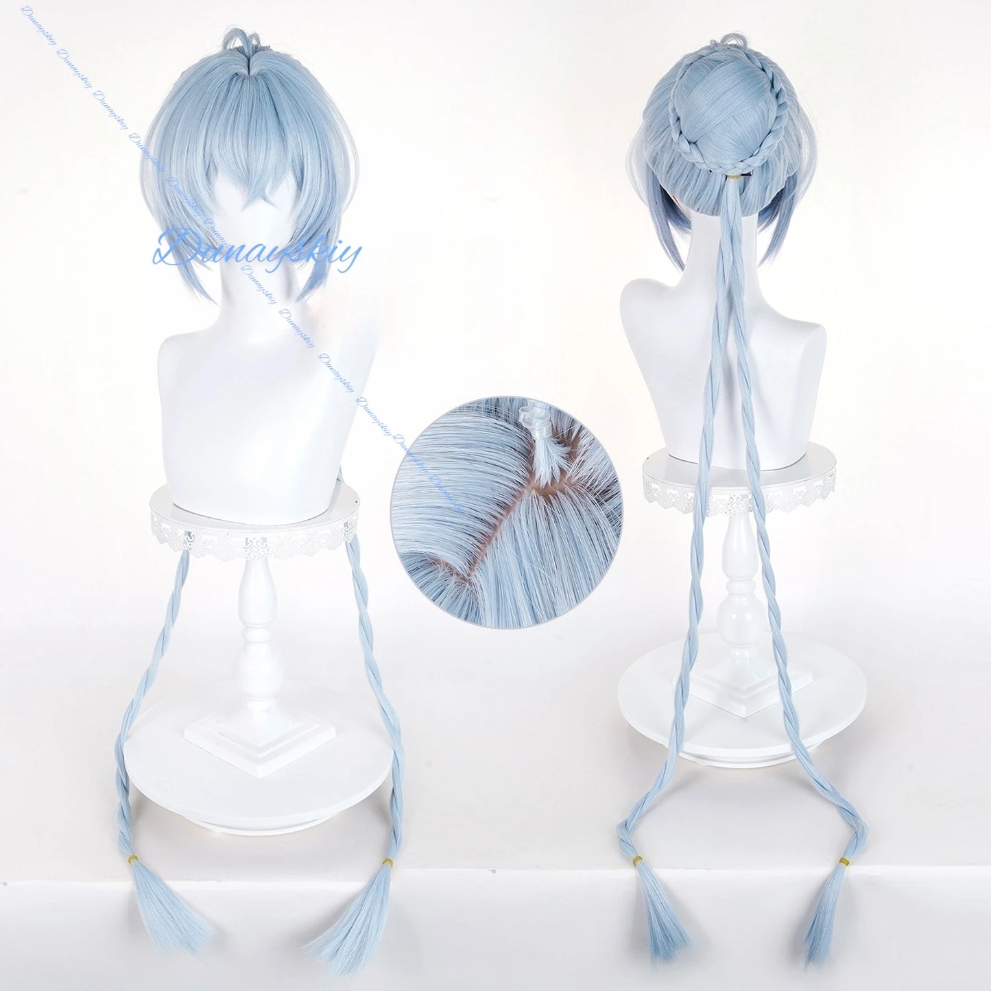 Zenless Zone Zero Lucia Cosplay Wig Prop Long Light Blue Braids Hair Bun Wigs For Women Girls Spook Shack Party Carnival